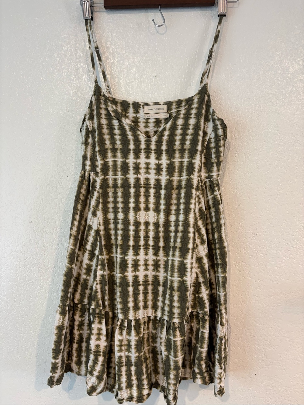 Urban Outfitters Olive and Cream Tie-Dye Spaghetti Strap Mini Dress
